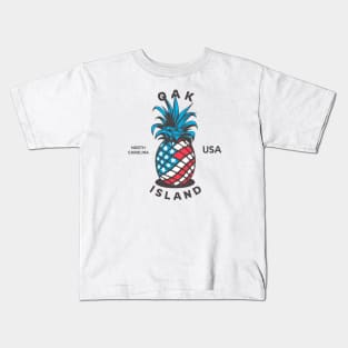 Oak Island, NC Summertime Vacationing Patriotic Pineapple Kids T-Shirt